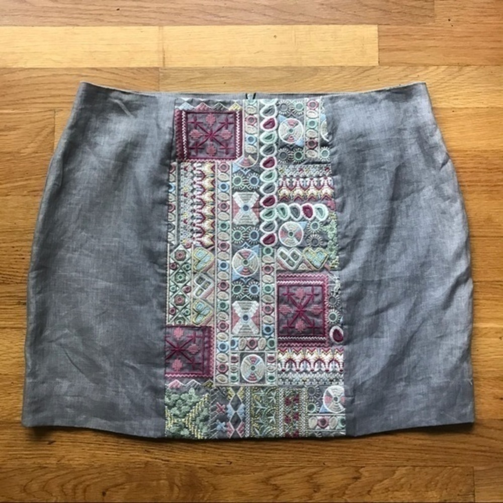 Johnny Was 4 love & liberty Gray Pink Silk Linen Embroidered Mini Skirt Large - Picture 4 of 11